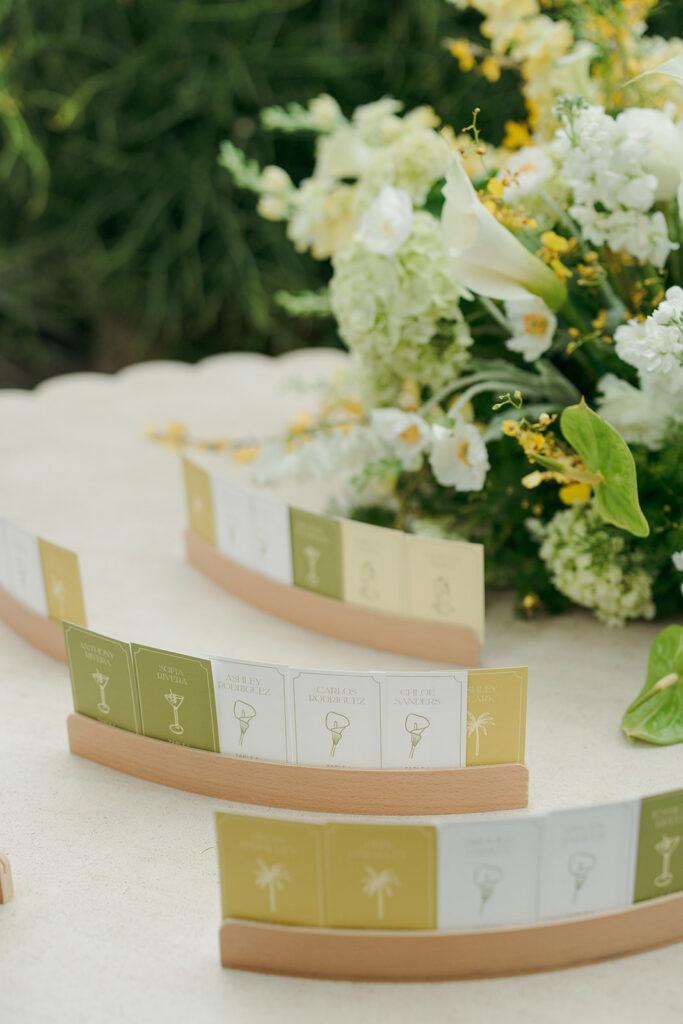 Close up of detailed escort cards