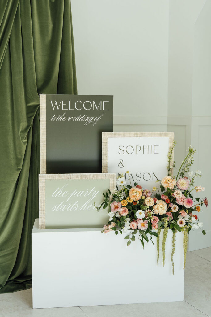 Layered wedding signage to welcome guests