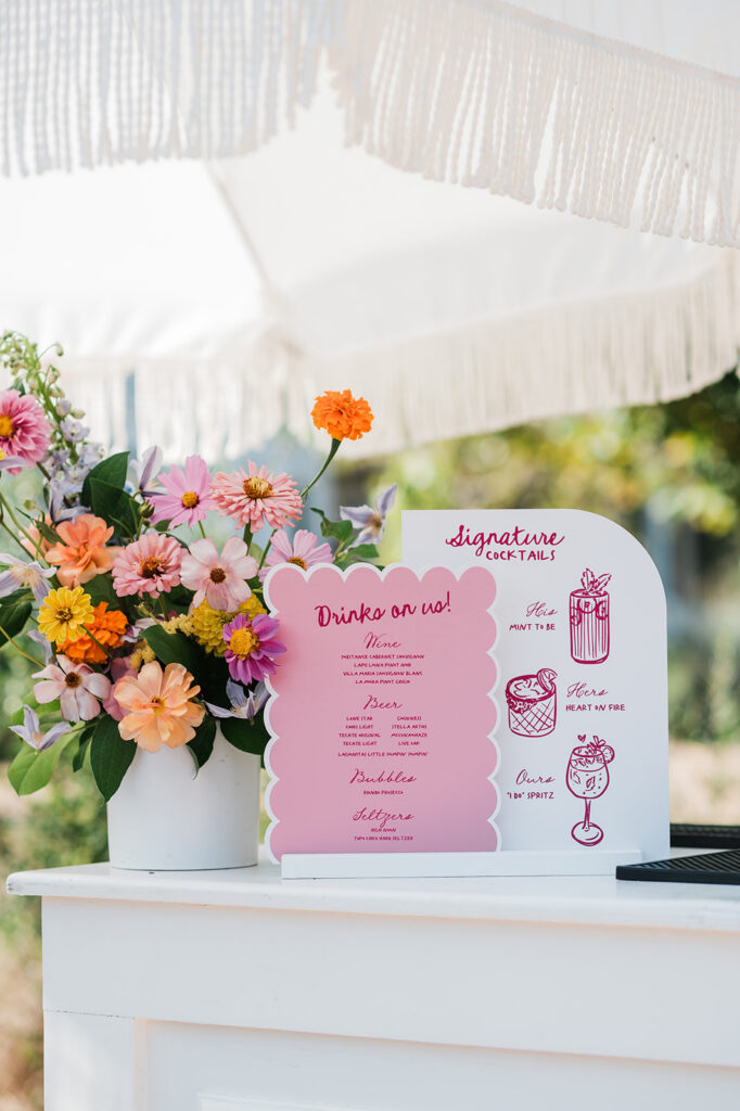 Pink scalloped wedding bar sign