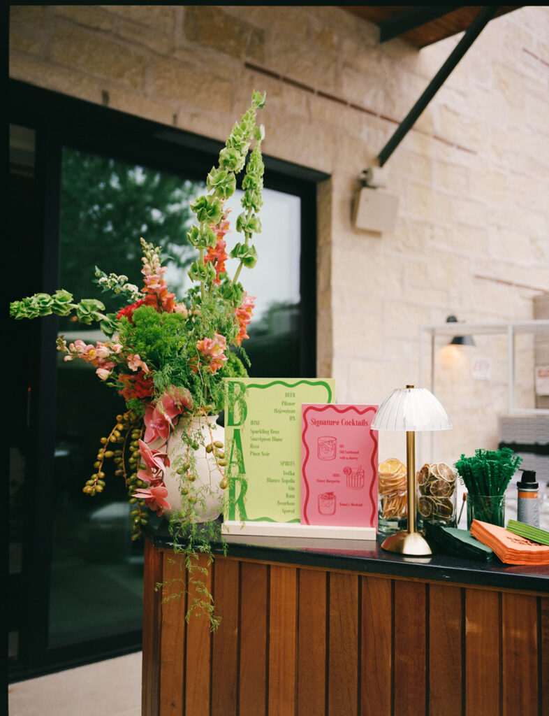 Austin wedding signage bar menu design