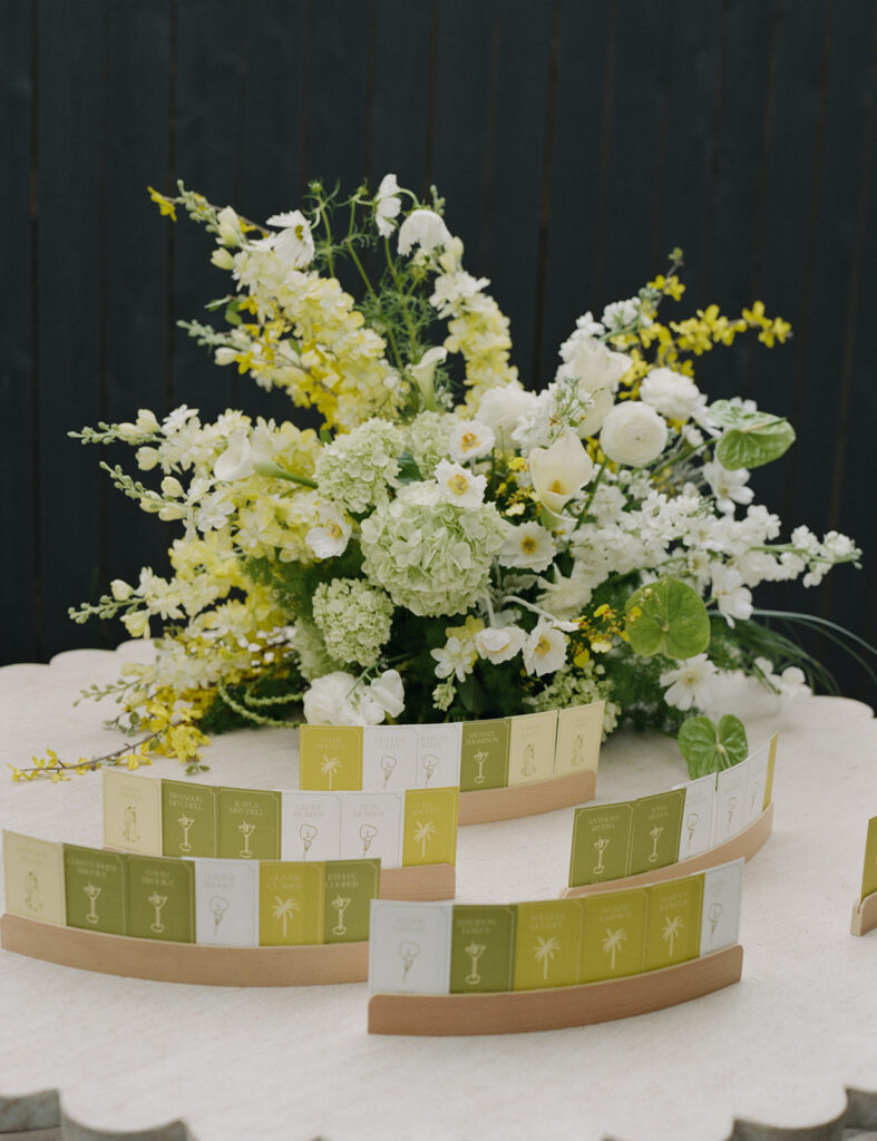Custom wedding signage in Austin with escort cards