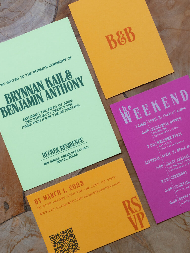 Bright wedding invitations in ATX