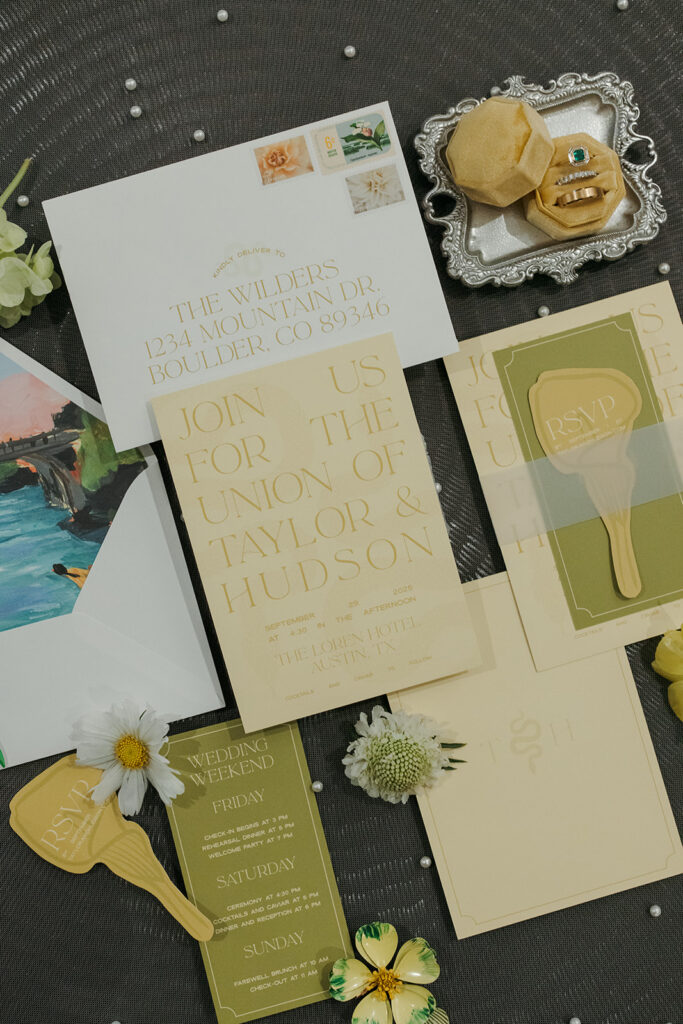 Colorful Austin wedding stationery suite design